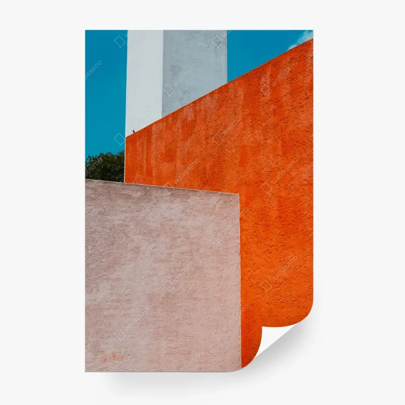 Fototapete mutige geometrische fassade in orange und türkis