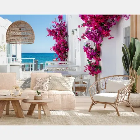 Fototapete sonnige mediterrane gasse mit bougainvillea – Pixers®
