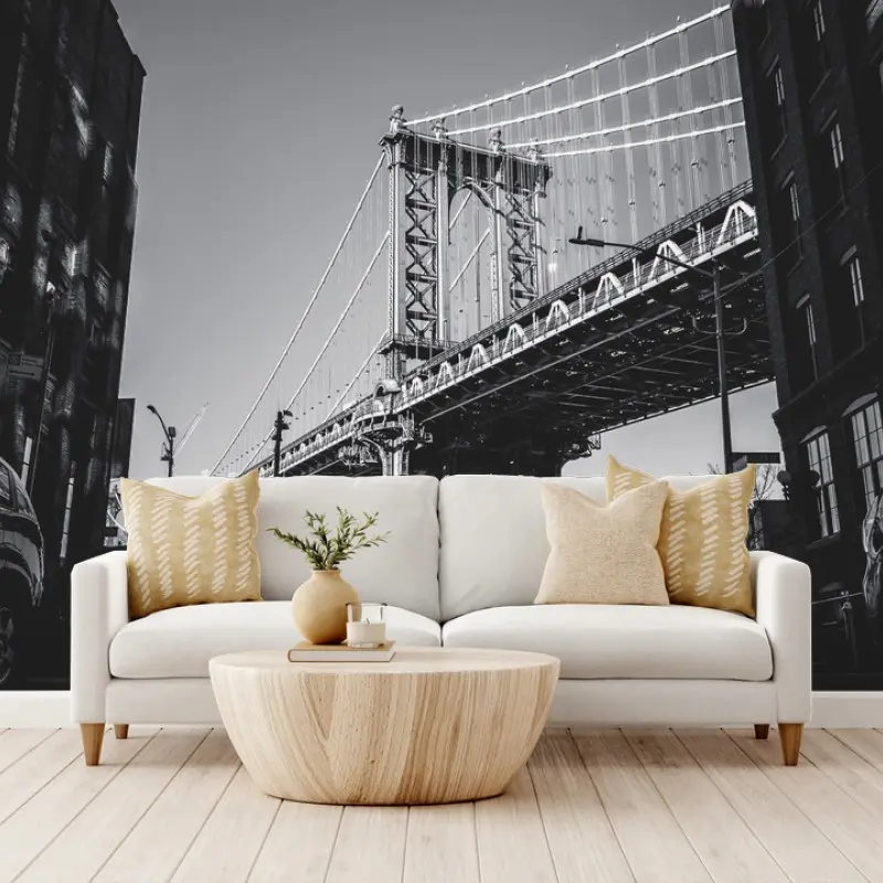 Fototapete Manhattan brücke perspektive über kopfsteinpflaster