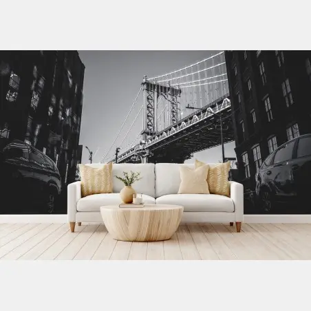 Fototapete Manhattan brücke perspektive über kopfsteinpflaster – Pixers®