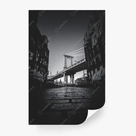 Fototapete Manhattan brücke perspektive über kopfsteinpflaster – Pixers®