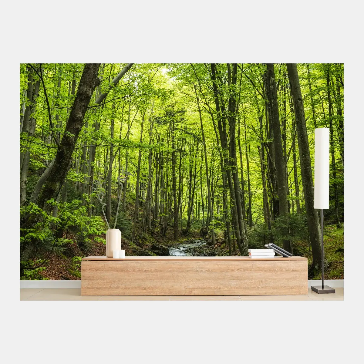 Fototapete ruhiger grüner waldbach – Pixers®