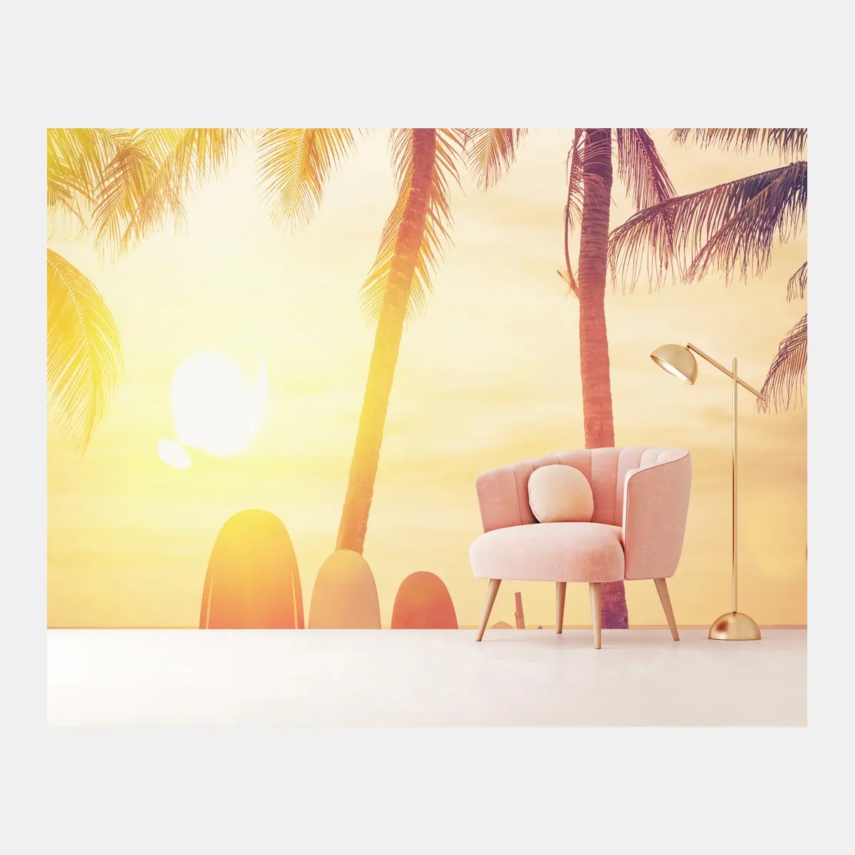 Fototapete tropischer sonnenuntergang mit surfboards – Pixers®