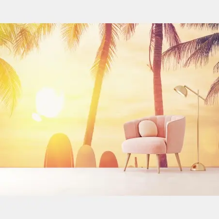 Fototapete tropischer sonnenuntergang mit surfboards – Pixers®