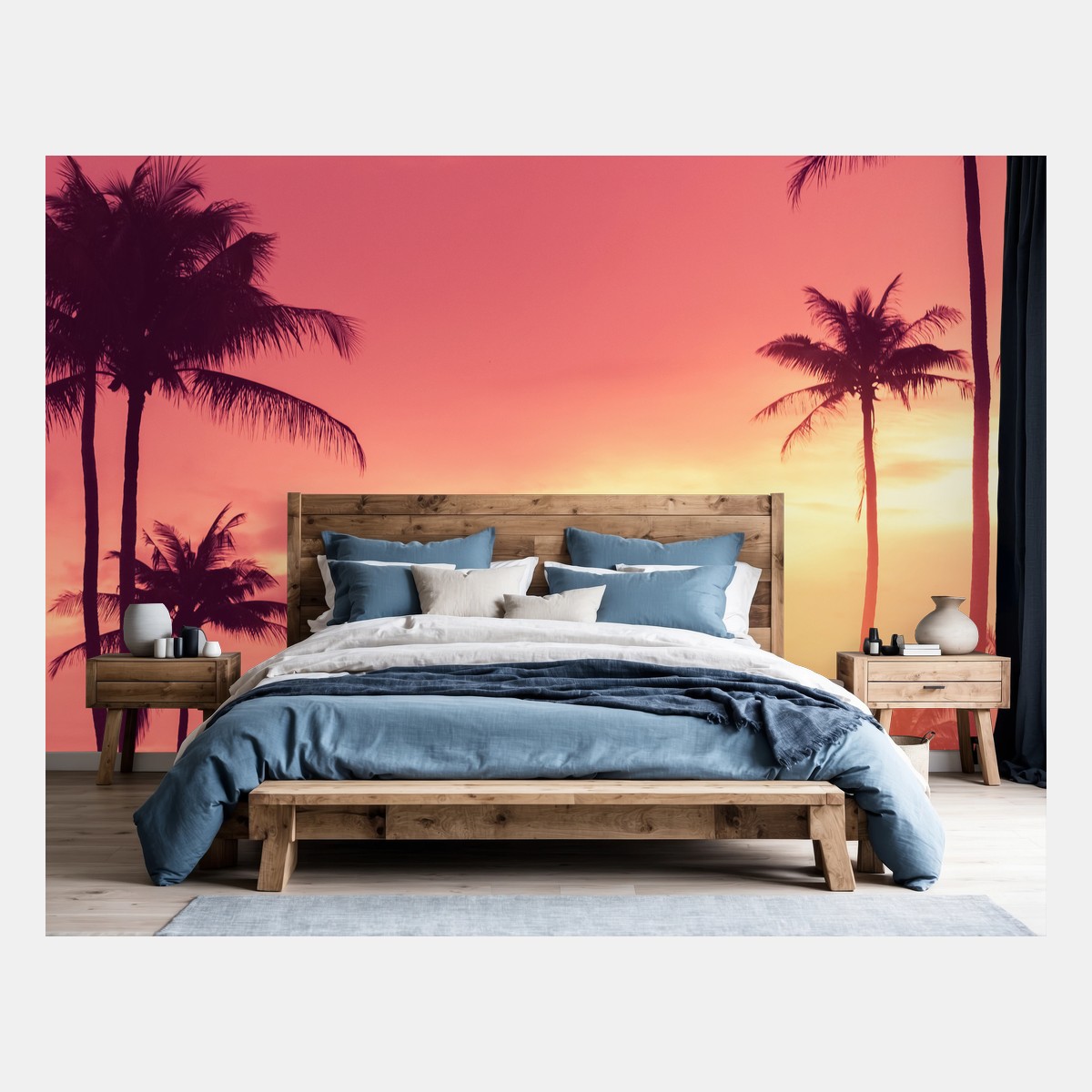 Fototapete rosa tropischer sonnenuntergang mit palmen – Pixers®
