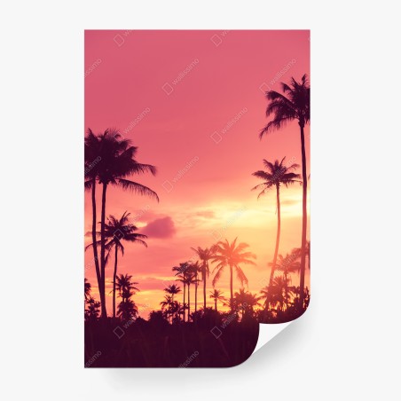 Fototapete rosa tropischer sonnenuntergang mit palmen – Pixers®