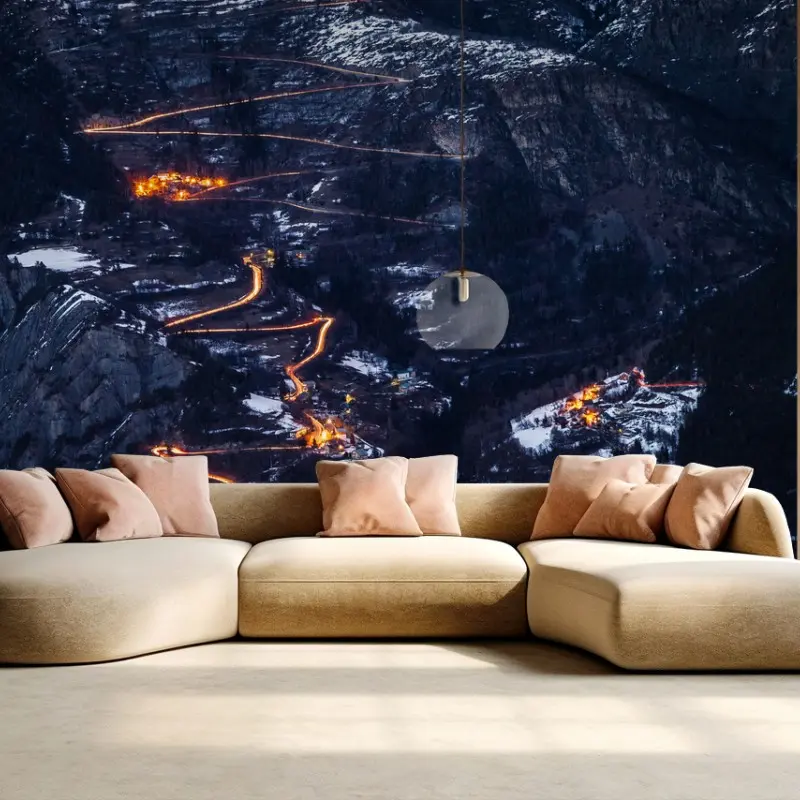 Fototapete Alpe d'Huez nächtliche auffahrt auf der serpentinenstraße