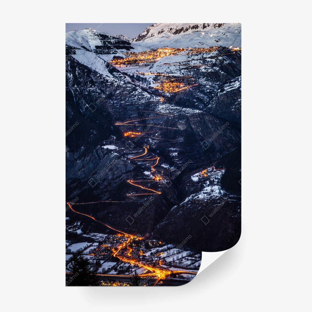 Fototapete Alpe d'Huez nächtliche auffahrt auf der serpentinenstraße – Pixers®