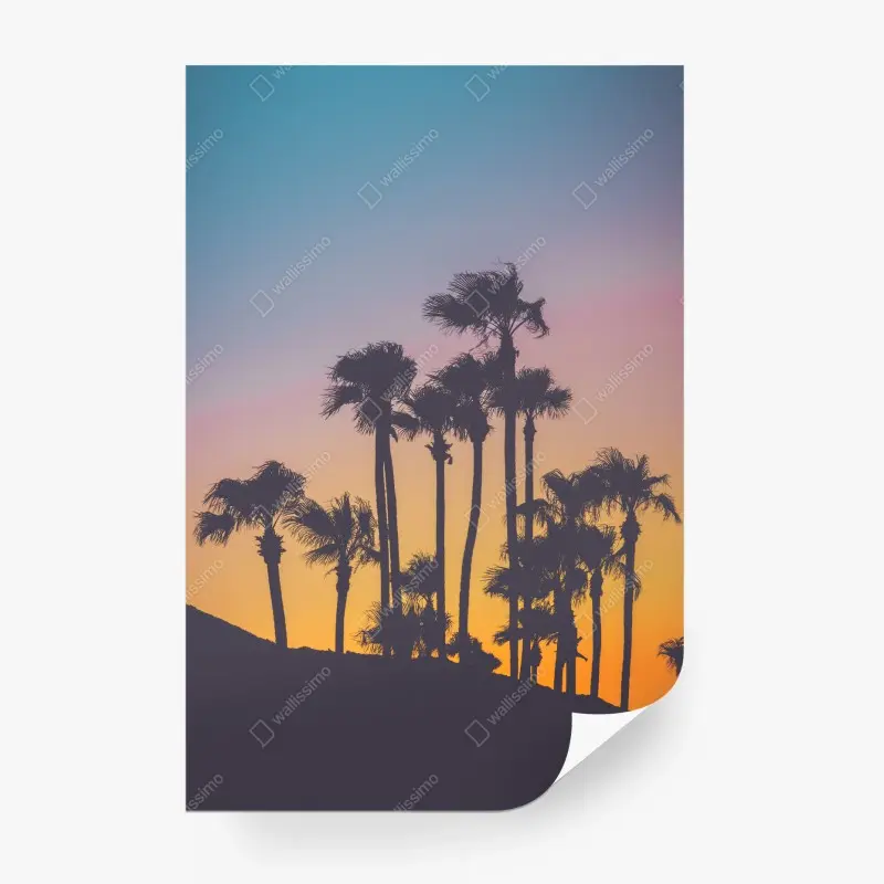Fototapete retro tropische palmen bei sonnenuntergang