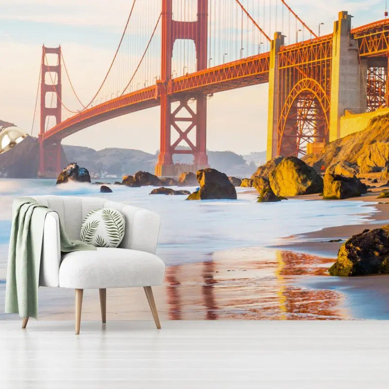 Fototapete goldene stunde an der Golden Gate Bridge, Baker Beach