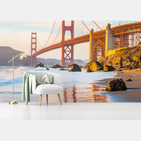Fototapete goldene stunde an der Golden Gate Bridge, Baker Beach – Pixers®