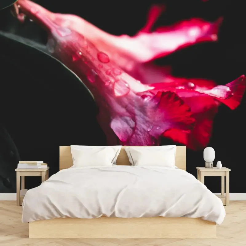 Fototapete rosa trompetenblume mit tau