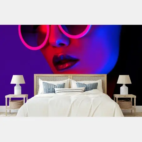 Fototapete neonporträt in pink und blau – Pixers®