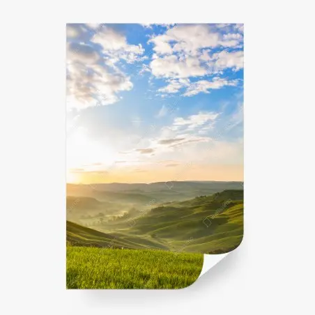Fototapete sonnenaufgang über nebligen hügeln – Pixers®