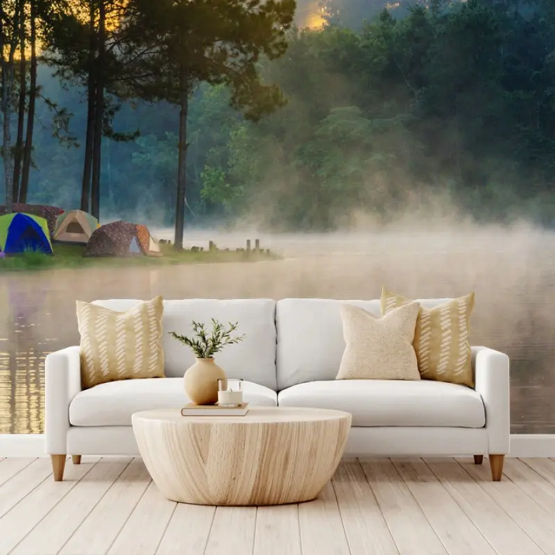 Fototapete morgendlicher nebel am Pang Oung see, Mae Hong Son