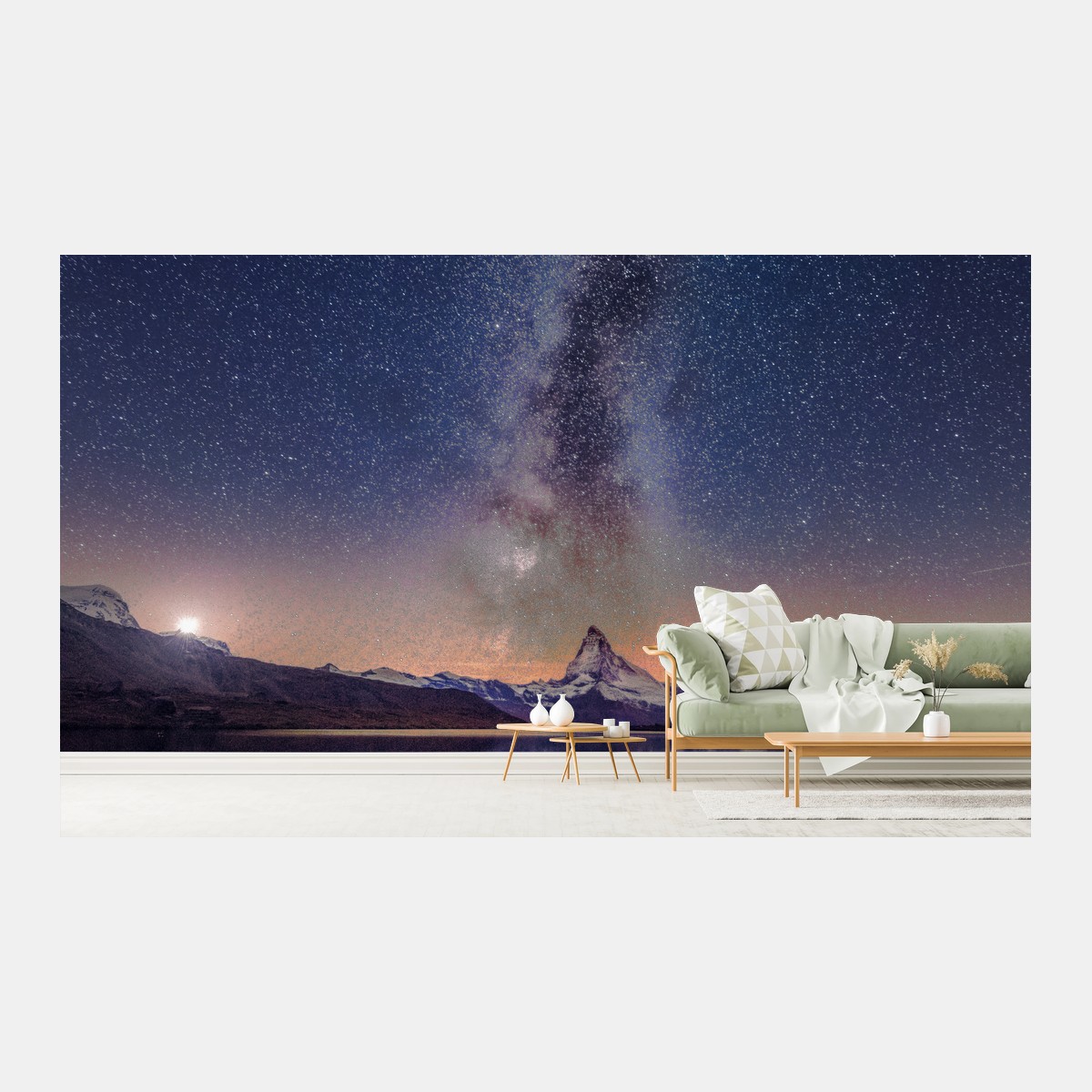 Fototapete milchstraße über alpengipfel gespiegelt im see – Pixers®