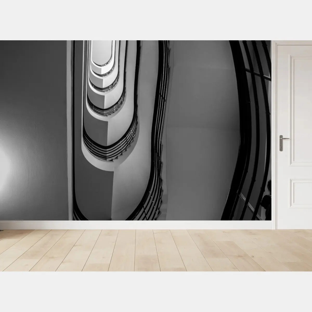 Fototapete spiraltreppe perspektive in schwarzweiß – Pixers®