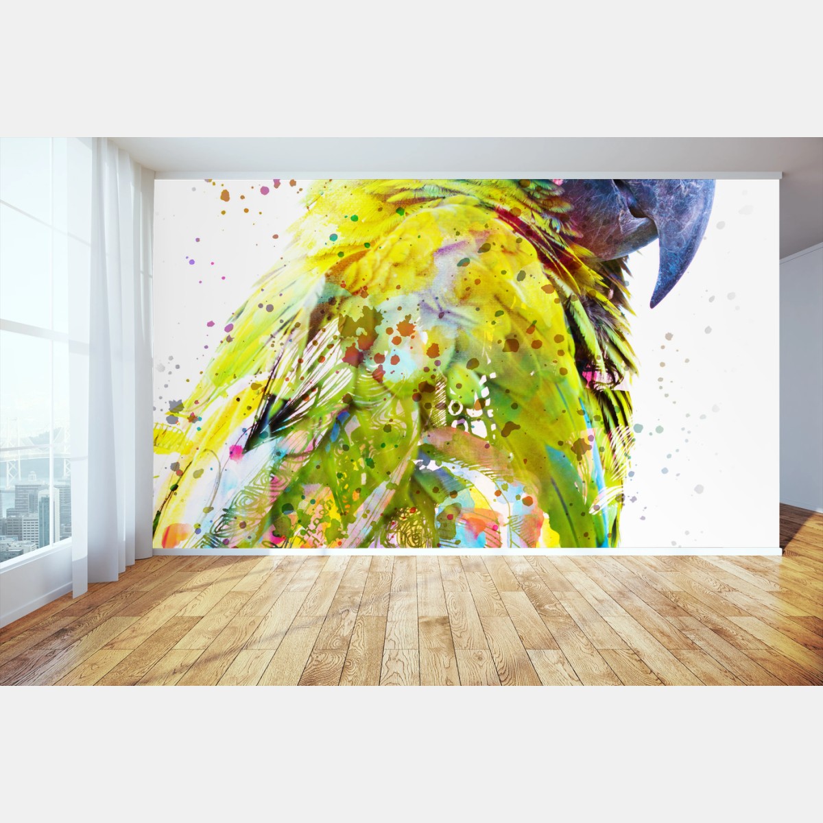 Fototapete lebhaftes aquarell-porträt eines papageis – Pixers®