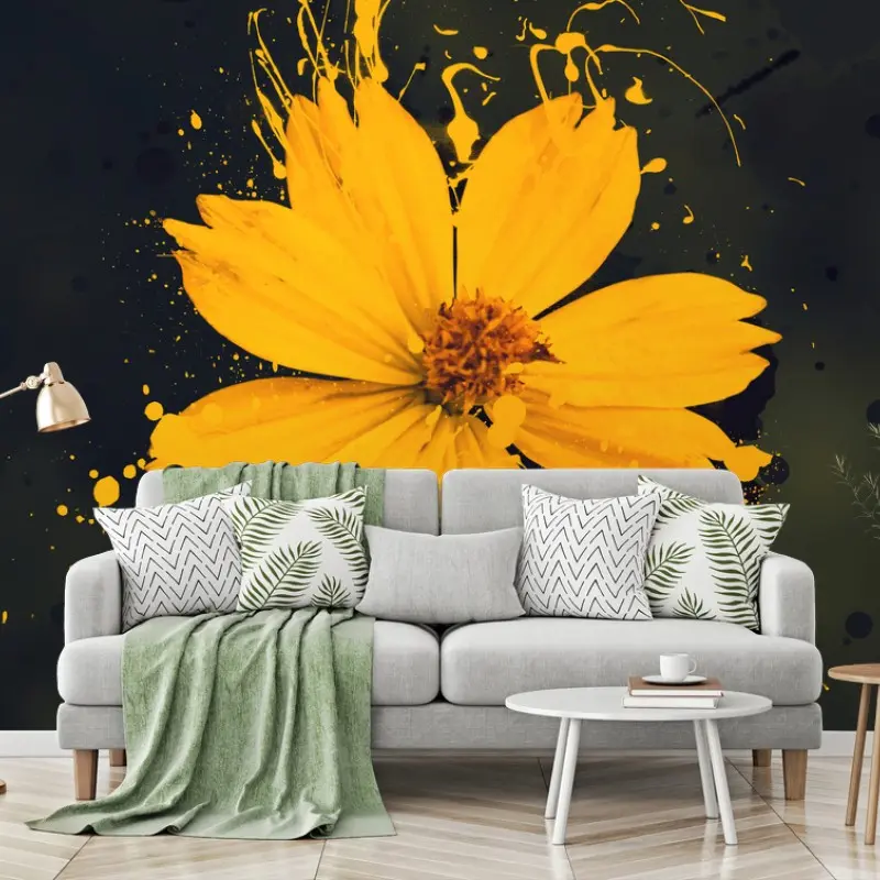 Fototapete leuchtende gelbe blüte auf dunklem hintergrund