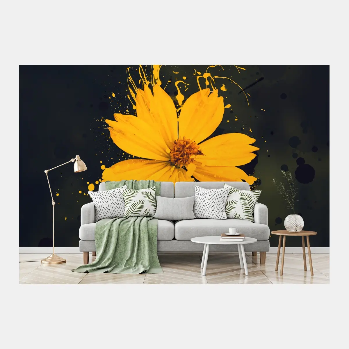 Fototapete leuchtende gelbe blüte auf dunklem hintergrund – Pixers®