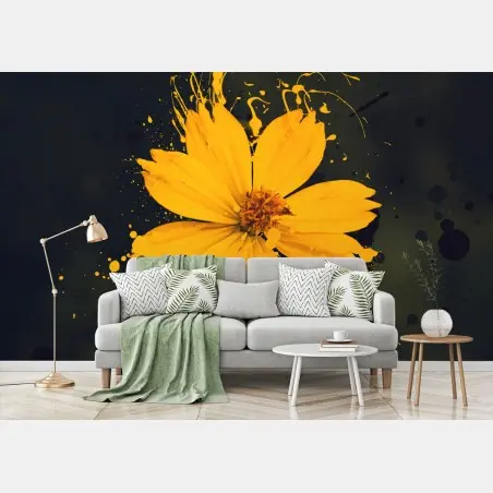 Fototapete leuchtende gelbe blüte auf dunklem hintergrund – Pixers®