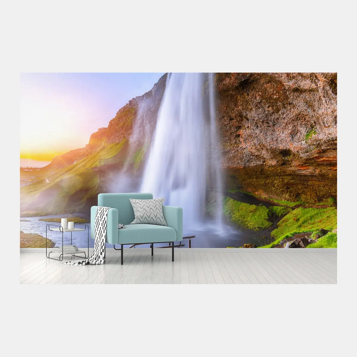 Fototapete Seljalandsfoss wasserfall im sonnenuntergang – Pixers®