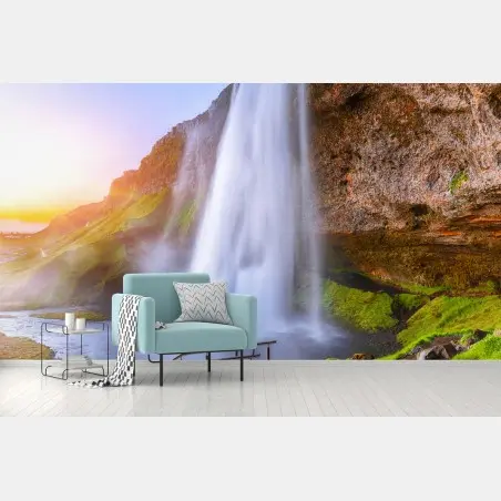 Fototapete Seljalandsfoss wasserfall im sonnenuntergang – Pixers®