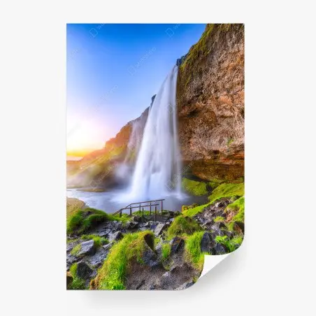 Fototapete Seljalandsfoss wasserfall im sonnenuntergang – Pixers®