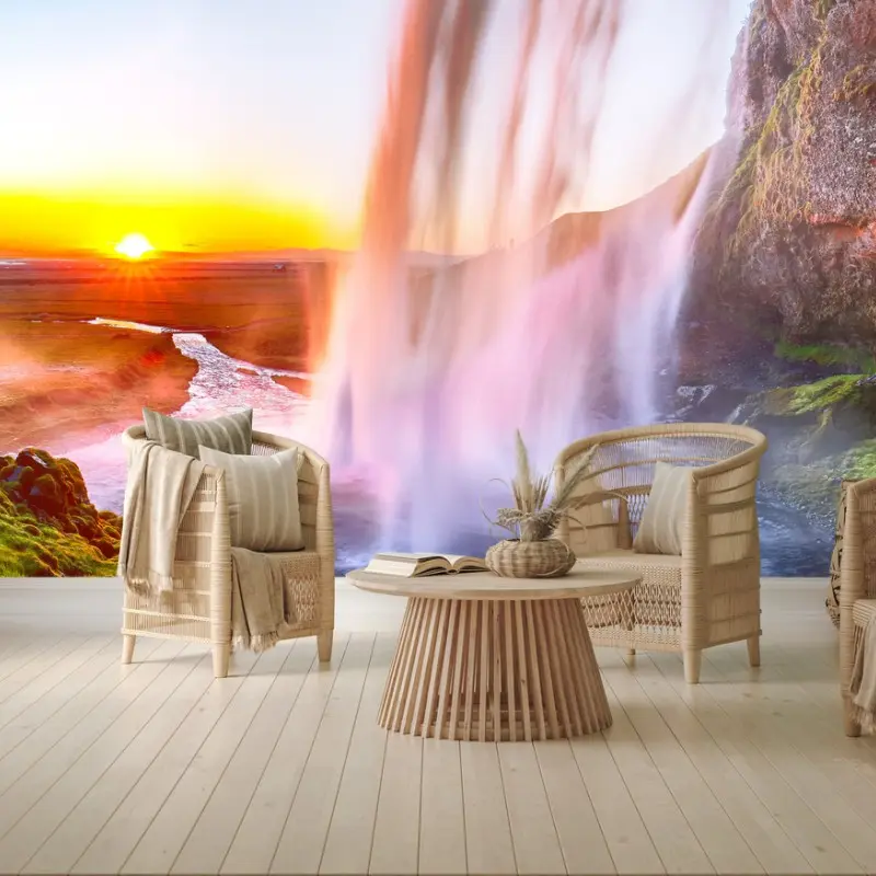 Fototapete Seljalandsfoss wasserfall bei sonnenuntergang