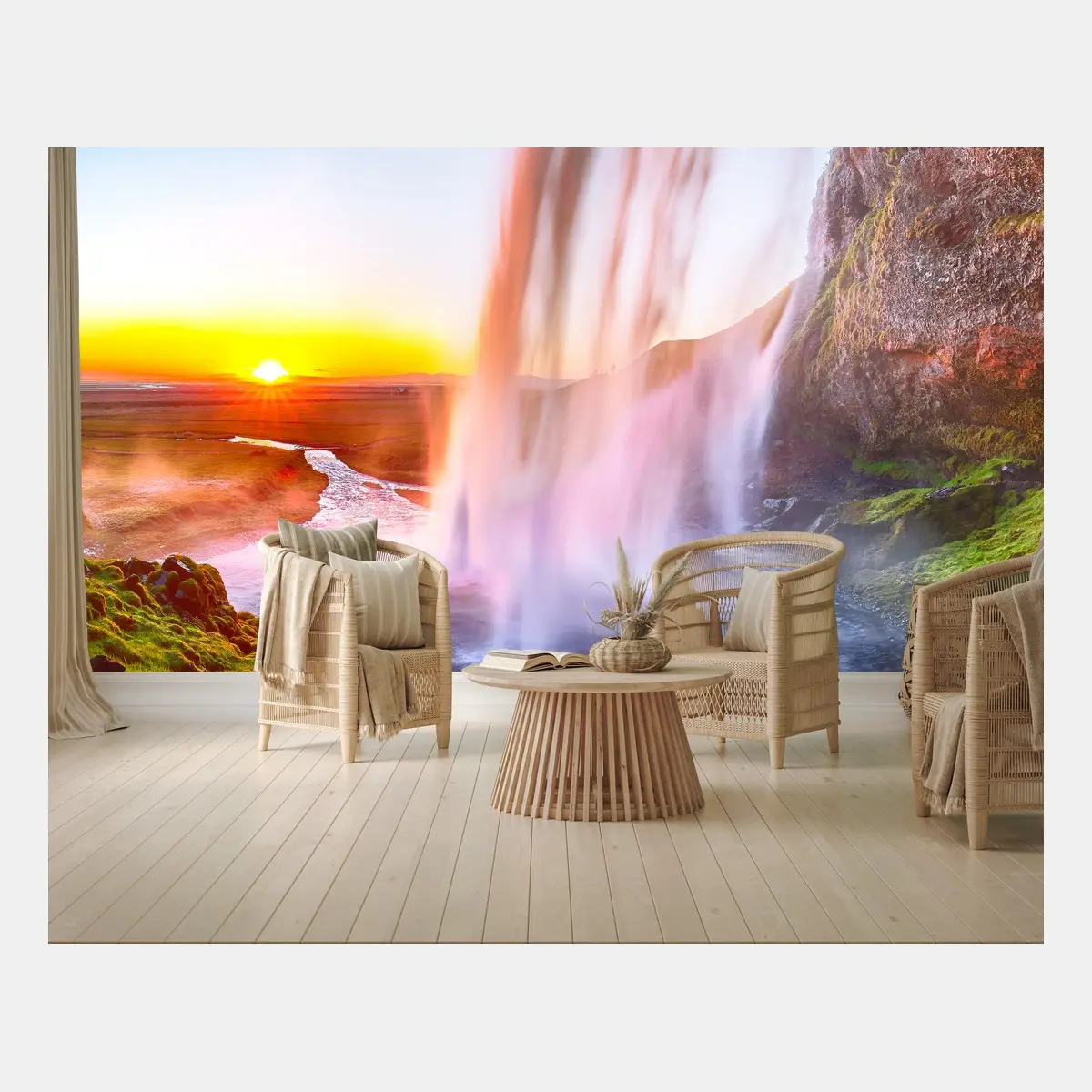 Fototapete Seljalandsfoss wasserfall bei sonnenuntergang – Pixers®