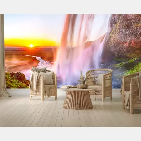 Fototapete Seljalandsfoss wasserfall bei sonnenuntergang – Pixers®