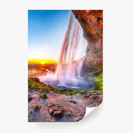Fototapete Seljalandsfoss wasserfall bei sonnenuntergang – Pixers®