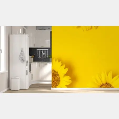 Fototapete drei sonnenblumen auf gelbem hintergrund – Pixers®