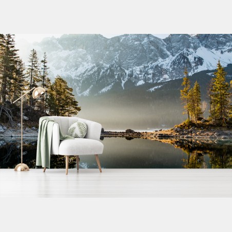 Fototapete bergsee spiegelung bei sonnenaufgang – Pixers®