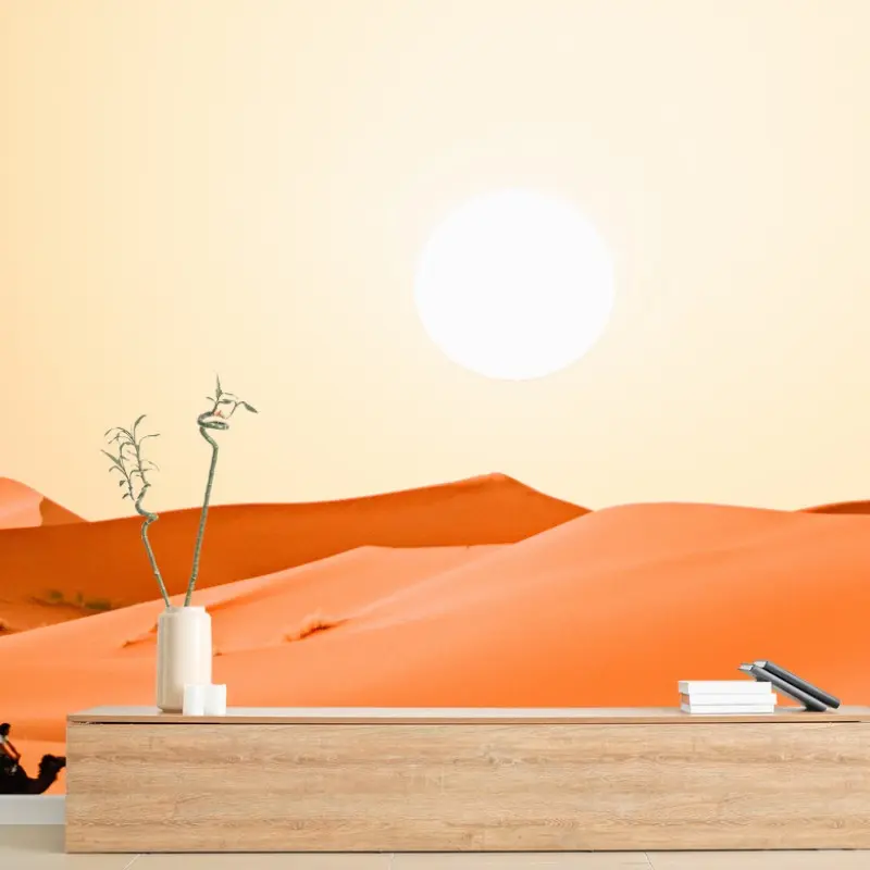 Fototapete karawane von kamelen in der wüste bei sonnenuntergang