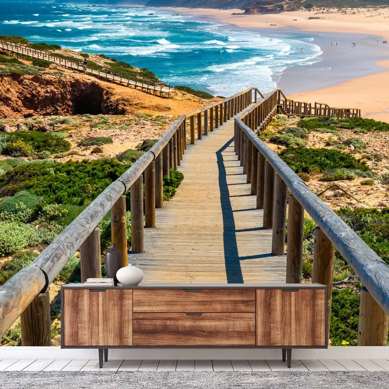 Fototapete holzsteg zur Praia da Bordeira