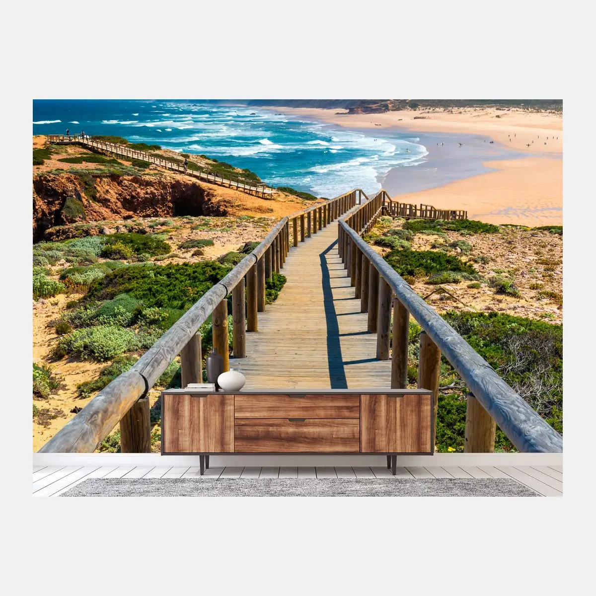 Fototapete holzsteg zur Praia da Bordeira – Pixers®