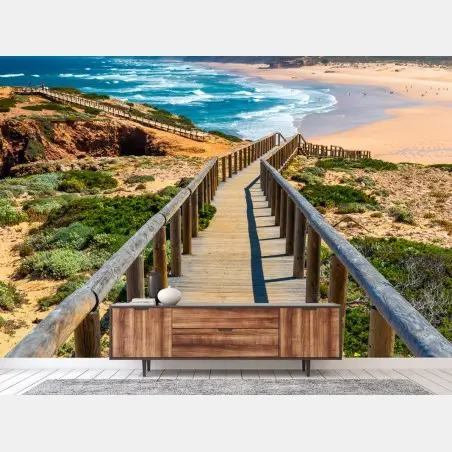 Fototapete holzsteg zur Praia da Bordeira – Pixers®