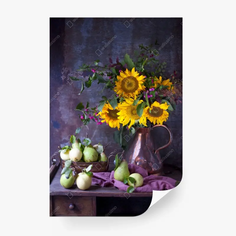 Fototapete sonnenblumen und birnen stilleben