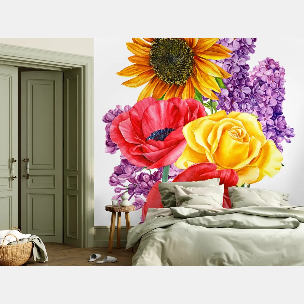 Fototapete buntes aquarell-blumenbouquet – Pixers®