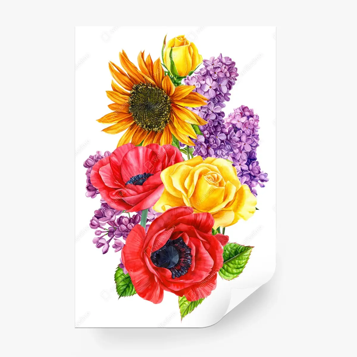 Fototapete buntes aquarell-blumenbouquet – Pixers®