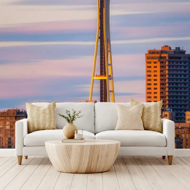 Fototapete Seattle skyline mit dem Space Needle bei Sonnenuntergang