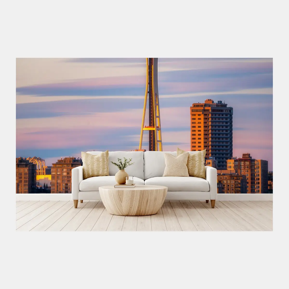 Fototapete Seattle skyline mit dem Space Needle bei Sonnenuntergang – Pixers®