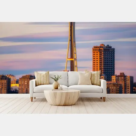 Fototapete Seattle skyline mit dem Space Needle bei Sonnenuntergang – Pixers®