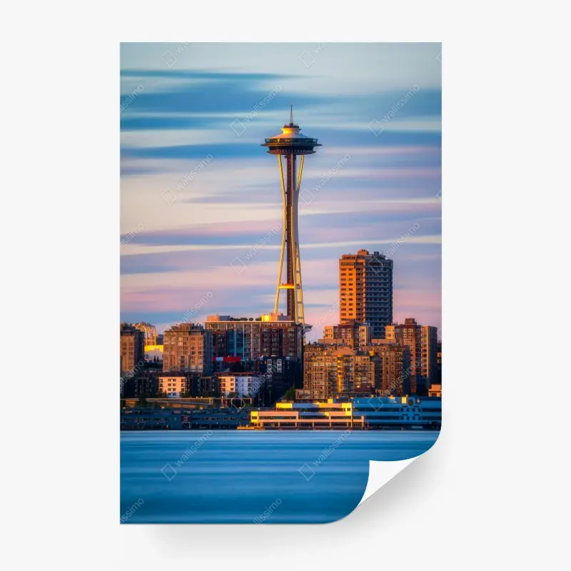 Fototapete Seattle skyline mit dem Space Needle bei Sonnenuntergang