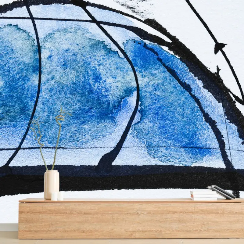 Fototapete blaue abstrakte tusche- und aquarellkomposition