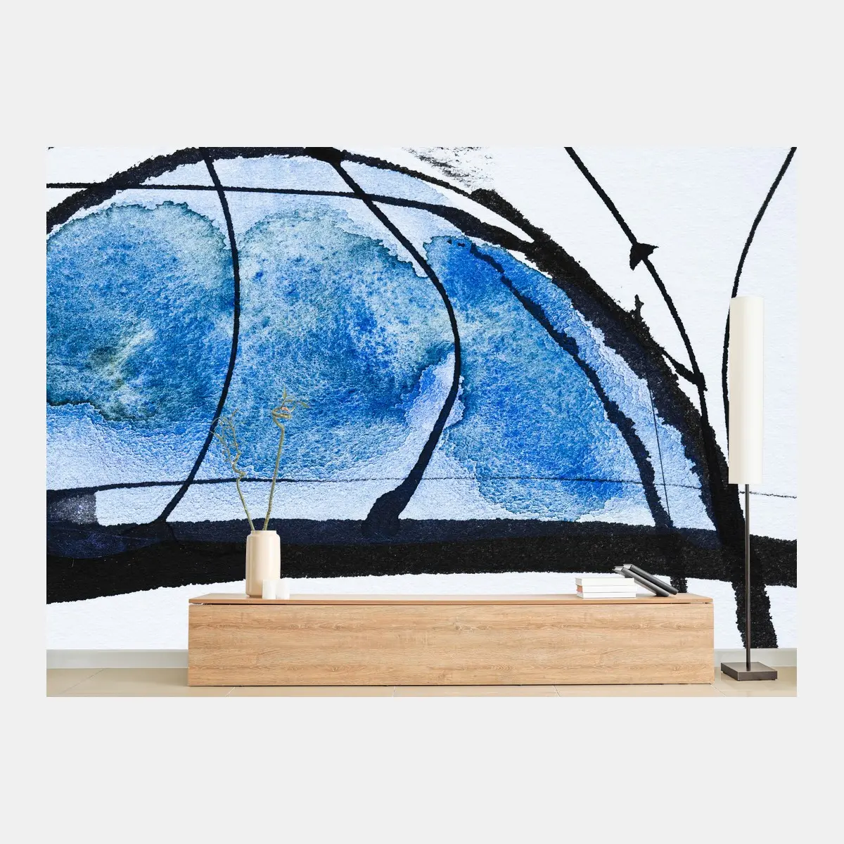 Fototapete blaue abstrakte tusche- und aquarellkomposition – Pixers®