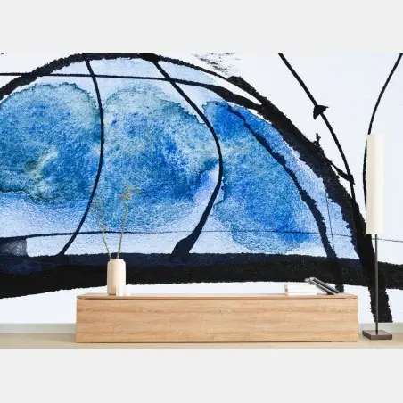 Fototapete blaue abstrakte tusche- und aquarellkomposition – Pixers®
