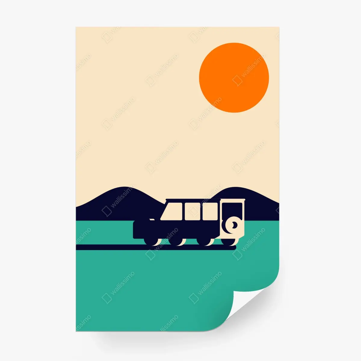 Fototapete geometrische berglandschaft mit wohnmobil – Pixers®