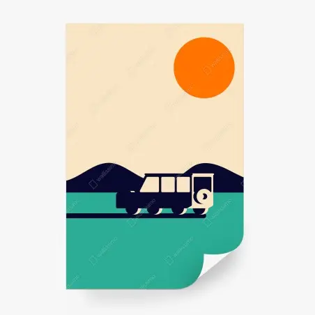 Fototapete geometrische berglandschaft mit wohnmobil – Pixers®